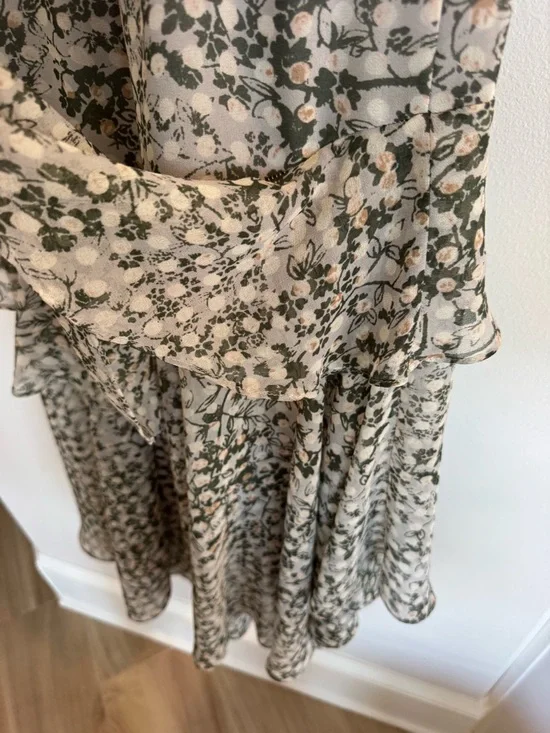 Misa Los Angeles Cream and Olive Floral High-Low Ruffle Skirt - Picture 3 of 5